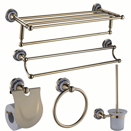 MBYW Portasciugamani Moderno Portasciugamani Elegante per Il Bagno di Moda Portasciugamani da Bagno in Rame, portasciugamani, Set da Bagno in Porcellana Blu e Bianca, portasciugamani Doppio Dorato