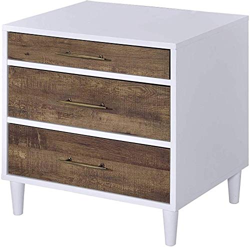 YRRA Comodino di Transizione con Comodino a 3 cassetti Comodino Divano Tavolino Laterale per Soggiorno Camera da Letto 20 L x 16 P x 21 A (Bianco e Rovere stagionato)