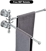 CASEWIND Portasalviette cromato, portasciugamani a due bracci argento, portasciugamani doppio orientabile da parete con accessori bagno in cristallo fissaggio a parete