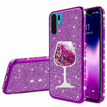 Nadoli Cover per Huawei P30 Pro,Glitter Diamante Brillante Luccicante Custodia Ragazza con 3D Fluente Sabbie Mobili Bicchiere di vino Case per Huawei P30 Pro