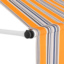 Tenda da sole a scomparsa manuale in altezza, tenda da balcone, 250 cm, a righe gialle e blu, tenda a scomparsa manuale, resistente al sole, alla pioggia e al vento