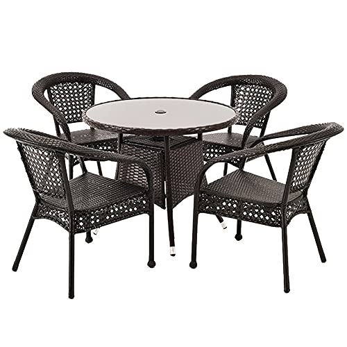 Set di Mobili da Giardino per Esterni, 5 Pezzi Sedia da Giardino in Rattan Set Componibile in Vimini Set di Conversazioni da Prato Il Tavolo Perforato può Essere Dotato di Ombrellone