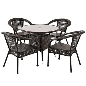 Set di Mobili da Giardino per Esterni, 5 Pezzi Sedia da Giardino in Rattan Set Componibile in Vimini Set di Conversazioni da Prato Il Tavolo Perforato può Essere Dotato di Ombrellone