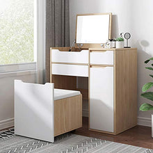 DD&QG 2-Pollici-1 Moderno Tavolo da Toeletta per Camera da Letto,Sgabello Imbottito,Tavolo da Trucco Scrivania con Inverti Specchio Superiore,Toeletta con Cassetti-Naturale 80x40x80cm(31x16x31inch)