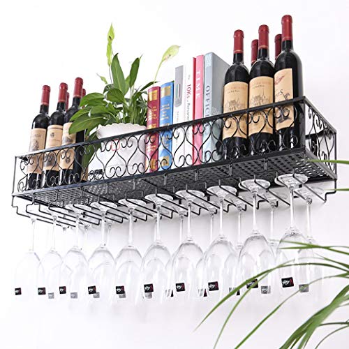 FAFZ Portavini Portabottiglie in Metallo A Parete, Sala da Pranzo E Soggiorno Portabottiglie Multifunzionale per Vino, Mensola, Portabottiglie (Color : Black, Size : 80cm)