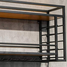 NYDZDM Parete Holder Vino Rack con Vetro (Wood) |Black Metal attaccatura del Supporto di Vino |Cube Holder sospeso Bottiglia di Vino |Ripiani in Legno scaffale Parete Mobile Home Decor