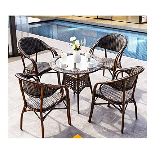HLZY Tavolo in Vimini in Rattan mobili in Patio e Set Sedia, (Set Sedia da tavola a 4 Pezzi) Set da Tavolo per mobili Patio Set tavolino da caffè in Vetro Set per Giardino all'aperto a Bordo Piscina