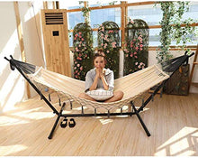 FDSZ Amaca in Cotone Doppia Portatile con Supporto in Metallo Pesante, stoccaggio Pieghevole, carico Massimo 250 kg, può Essere utilizzato per Il Giardino Camping Terrace Swing Beach Travel