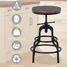 homcom Sgabello Stile Industriale in Legno di Pino e Metallo, Altezza Regolabile, Cucina/Bar/Ristorante, 40x40x52-68cm