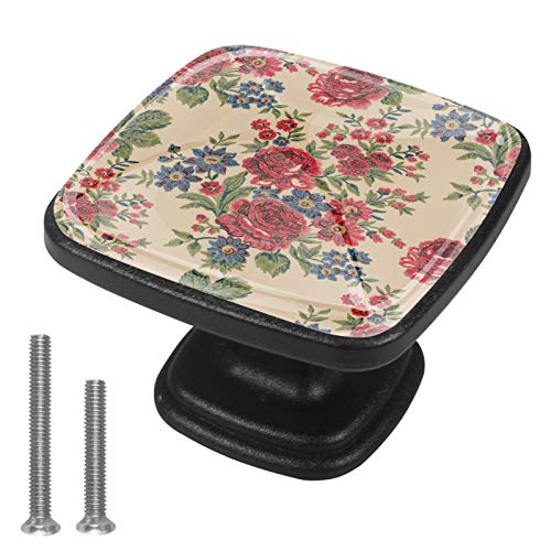 Set di 4 pezzi con maniglia quadrata per armadio da cucina, credenza, cassettiera, cassettiera, con viti, per cucina, comò, armadietto, bagno, guardaroba floreale