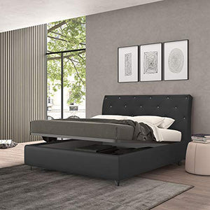 Talamo Italia Letto contenitore matrimoniale Strauss, Made in Italy, Struttura in ecopelle imbottita, Adatto a materasso 160x190 cm, Nero