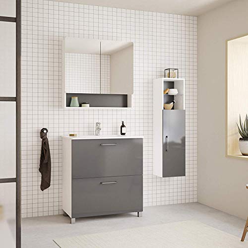 Randalsa Happy mobili 80 cm | Grigio | 81 x 91 x 46 cm | Mobile con 2 cassetti + lavabo in Ceramica