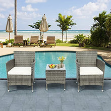 Moimhear Set di mobili da giardino Iowa Balcony, set di mobili da balcone in polyrattan, set da 2 persone, 3 pezzi, con cuscino per seduta, plastica, effetto rattan (grigio)