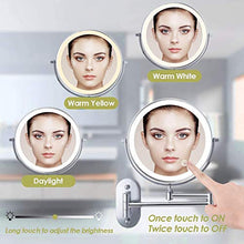 ZJBB Specchio Trucco Ingranditore 7X da Parete, Specchio Bagno Estensibile, 360°Girevole Specchio da Barba, Colore della Luce Regolabile con Touch Screen - 8 Pollici Specchio da Parete