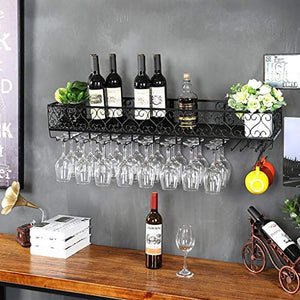 FPigSHS Porta Bottiglie da Vino Portabottiglie da Parete, Supporto per Bicchiere di Vino Appeso Multifunzione, Scaffale di stoccaggio di Arte del Ferro Portabicchieri Calice per l'Home Bar Restaurant