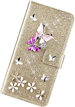 Custodia Compatibile con Samsung Galaxy J6 2018 Cover Sparkle Bling Diamante e Farfalla Pelle PU Portafoglio Libretto Magnetica Cover Brillante Fiore Libro Folio Flip Cover Silicone Cover Oro