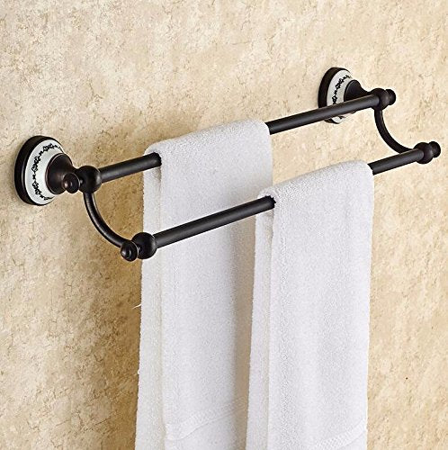 MBYW Portasciugamani Alto carico Portasciugamani da Bagno Portasciugamani Antico Americano in Rame Nero Doppio portasciugamani Accessori per Bagno portasciugamani, Rame, Foratura 50 cm