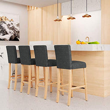 SONGMICS Set di 2 Sgabello da Bar, Sedie da Bar Imbottito con Schienale, Tessuto Simil-Lino, Altezza Sedile 76 cm, Gambe in Legno Massello, con Poggiapiedi Grigio Scuro LDC31GY