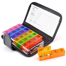 XUBX Portapillole settimanale, Pill Organizer, Pillole Box Organizzatore Pillole, 7 Giorni 28 scomparti, Portafoglio di Pillole Dispenser portatile Pillole Stoccaggio con PU custodia Reminder