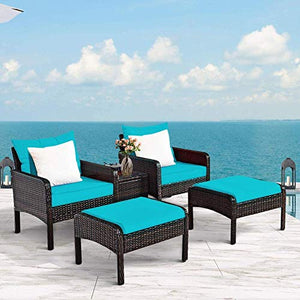 YRRA Furniture in Vimini Set da 5 Pezzi PE in Vimini Rattan all'aperto Tutto Meteo cuscinato divani e ottomana Set Prato Piscina Piscina Balcone Conversazione Set Set Chat (Turchese)-Turchese