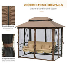 Outsunny Dondolo 3 Posti da Giardino Convertibile in Lettino con Gazebo, con Zanzariera e Cuscini, 257x175x240cm Beige