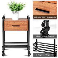 COSTWAY Tavolino Mobile Vintage Lato Divano, Mobiletto Porta Telefono con 2 Ripiani, Tavolino d’Appoggio per Salotto Ingresso Ufficio, in Ferro e Legno