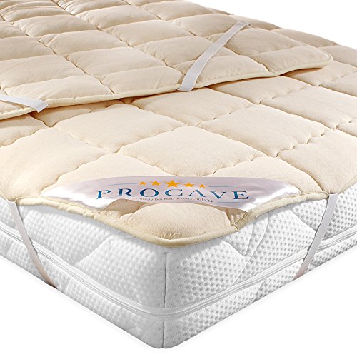 PROCAVE Protezione per materassi, in lana vergine, con angoli elasticizzati, Cotone, Beige, 160 x 200 cm