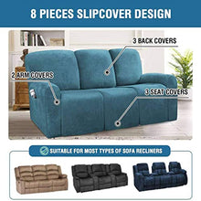 Velluto Copripoltrona Relax Elasticizzato, Morbido Felpa Poltrona Reclinabile Cover per 3 Divano Cuscino Antiscivolo Fodera per Poltrona con Tasca Laterale per Soggiorno-Blu-B-3 Posti