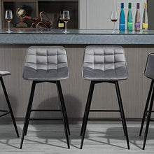 homcom Set 2 Sgabelli da Bar Sedie Imbottite per Salotto Stile Nordico, Rivestimento Velluto e Poggiapiedi, Grigio, 45x47x88cm