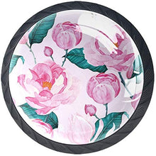 Fiore rosa che sboccia rosa dell'acquerello Pomelli per Porta Set di 4 Pomelli per Mobili Manopole per Cassetti Cucina Armadio Vetro