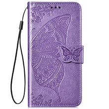 Saceebe Compatibile con Huawei Y9 2019 Custodia pelle Cover a libro Portafoglio Flip Case [Custodia in pelle goffrata con fiori e farfalle con cordino] anteriore e posteriore Bumper Case,viola chiaro