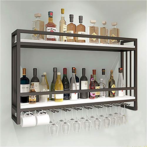 Wine Rack Industriale da Parete con 2-Tiers Wall Mount Bottle Holder cremagliera di Vetro Rustico Metallo attaccatura del Supporto di Vino, Vino attaccatura del Supporto di Wine Glass Goblet Hanger