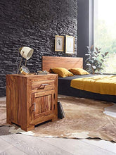 WOHNLING Comodino di Design in Legno massello sheesham 60 cm con cassetto e Porta Comodino per Boxspringbed