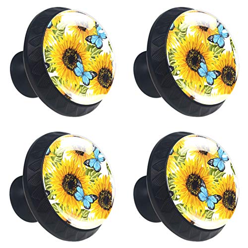 Set di 4 maniglie rotonde per armadio da cucina, credenza, cassettiera, cassettiera, con viti, per cucina, comò, armadietto, bagno, guardaroba, girasole, farfalle