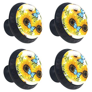 Set di 4 maniglie rotonde per armadio da cucina, credenza, cassettiera, cassettiera, con viti, per cucina, comò, armadietto, bagno, guardaroba, girasole, farfalle