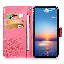Saceebe Compatibile con Huawei enjoy 9 Custodia pelle Cover a libro Portafoglio Flip Case [Custodia in pelle goffrata con fiori e farfalle con cordino] anteriore e posteriore Bumper Case,rosa