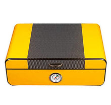 NANXCYR Fibra di Carbonio Caso Cigar Cigar Humidor Cedar Wood High Gloss Cigar Box Cedro Spagnolo Cigarette Box di stoccaggio Humidor Caso Viaggio di Lavoro per Il Sigaro Lovers, Giallo