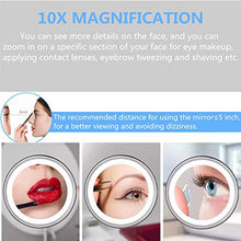 deweisn Specchio per Trucco con Ventosa -Montaggio a Parete, Ingrandimento 10X Specchio da Bagno LED Illuminato Portatile Rotazione 360 ° per Viaggio, Cosmetici e Rasatura, Batterie e USB