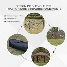 Outsunny Gazebo da Giardino Pieghevole con Zanzariera, Struttura Esagonale Acciaio e Poliestere, 3.6x3.6x2.6m Marrone
