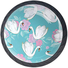 Cigno bianco rosa fiori blu Pomelli per Porta Set di 4 Pomelli per Mobili Manopole per Cassetti Cucina Armadio Vetro