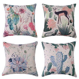 No Marca Summer Cactus, set di 4 federe decorative per cuscini da esterni con piante verdi e renne