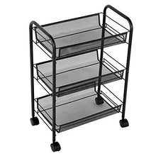 BLWX LY Scaffalatura a 3 Piani con mensole in Mesh con Ruote Cucina Carrello in Metallo Parrucchiere Portaoggetti Soggiorno Organizzazione Bagno Nero