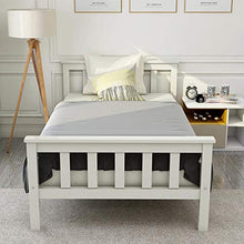 Letto singolo in legno di pino massiccio, con rete a doghe e testiera, 90 x 200 cm, colore: bianco