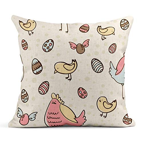Kinhevao Cuscino da tiro Uova di Pasqua Vintage Gallina e Pollo Cartone Animato Disegno Animale Astratto April Linen Cushion Cuscino Decorativo per la casa