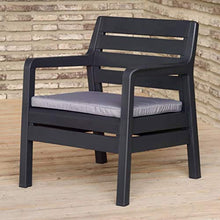 Allibert 224084 Set Lounge, 2 poltrone, 1 Divano a 3 posti, 1 Tavolo Delano, Effetto Legno, plastica, Grafite