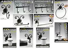 GI Serie arredo Bagno in Metallo Decorato Nero e Ceramica (portasciugamani ad Anello)
