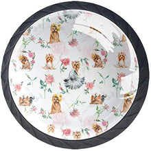 Yorkshire Terrier Cani con Rose Watercolor Pomelli per Porta Set di 4 Pomelli per Mobili Manopole per Cassetti Cucina Armadio Vetro