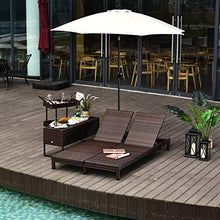 Outsunny Lettino Prendisole a 2 Posti, Sdraio in Acciaio e Rattan, Schienale Regolabile, 195 x 120 x 28cm Marrone e Bianco Crema