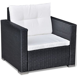 Tidyard Set 6 pz Divani da Giardino in Polyrattan Nero con Tavolino,Set Divani Angolari da Giardino in Rattan,Set Divani Modulari da Giardino per Esterno in Rattan,Salotto da Giardino