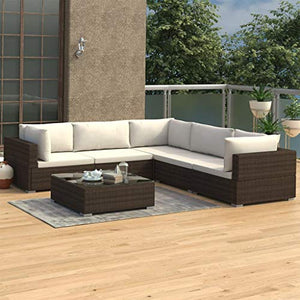 SKM Set Divani da Giardino 6 pz con Cuscini in Polyrattan Marrone (58.7kg)
